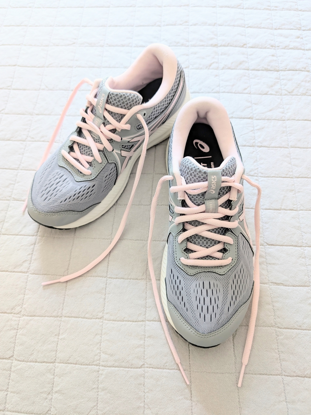 ASICS Women's Light Gray and Pale Pink Athletic Sneakers